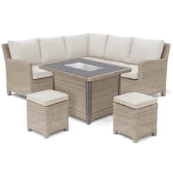 Kettler Palma Mini Corner Set with Fire Pit Table Oyster/Stone