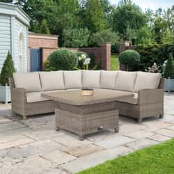 Kettler Signature Palma Grande Corner Sofa Set with High/Low Slat Top Table Oyster/Stone
