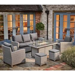 Kettler Signature Palma Casual Dining Sofa Set with Firepit Table Whitewash