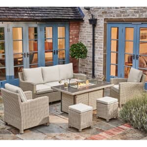 Kettler Signature Palma Casual Dining Sofa Set with Firepit Table Oyster