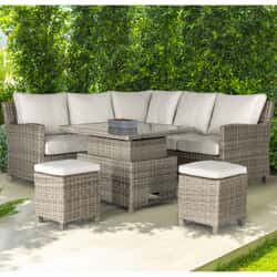 Kettler Signature Palma Mini Corner Sofa Set with High/Low Glass Top Table Oyster/Stone