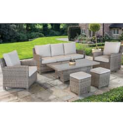Kettler Signature Palma 3 Seat Sofa Lounge Set with High/Low Glass Top Table Oyster/Stone