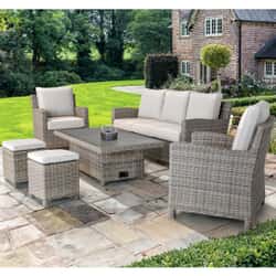 Kettler Signature Palma 3 Seat Sofa Lounge Set with High/Low Slat Top Table Oyster/Stone