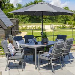 LG Outdoor Milano 6 Seat Dining Set with Highback Armchairs and Parasol