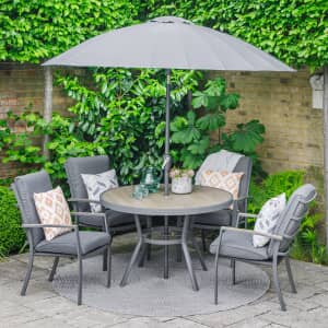 LG Outdoor Monza 4 Seat Dining Set with Highback Armchairs and 2.5m Parasol