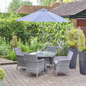 LG Outdoor Monaco Stone 4 Seat Dining Set with Parasol