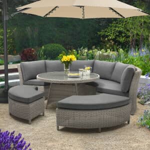 Kettler 3.5m Free Arm Parasol - Grey Frame/Natural Canopy with LED lights and Bluetooth Speaker
