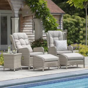 Bramblecrest Chedworth Deluxe Recliner Set with 2 Footstools and Ceramic Top Coffee Table - Sandstone