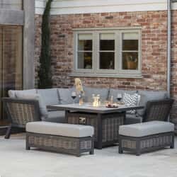 Bramblecrest Tuscan Wicker Corner Sofa with Square Firepit Table and 2 Benches