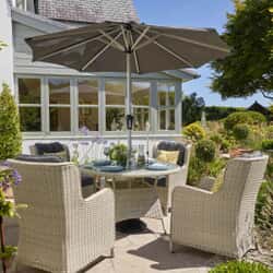 Bramblecrest Chedworth 120cm Table with 4 High-Back Armchairs  Parasol - Dove Grey