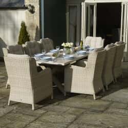 Bramblecrest Chedworth 240 x 100cm Ceramic Top Rectangle Table and 8 High Back Armchairs - Sandstone