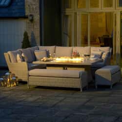 Bramblecrest Chedworth Modular Sofa with Large Rectangle Ceramic Firepit Casual Dining Table Sandstone