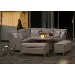 Bramblecrest Chedworth Reclining Modular Corner Sofa with Square Ceramic Firepit Table - Sandstone