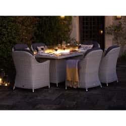 Bramblecrest Monterey 180 x 105cm Rectangle Ceramic Top Dining Firepit Table with 6 Armchairs Dove Grey 