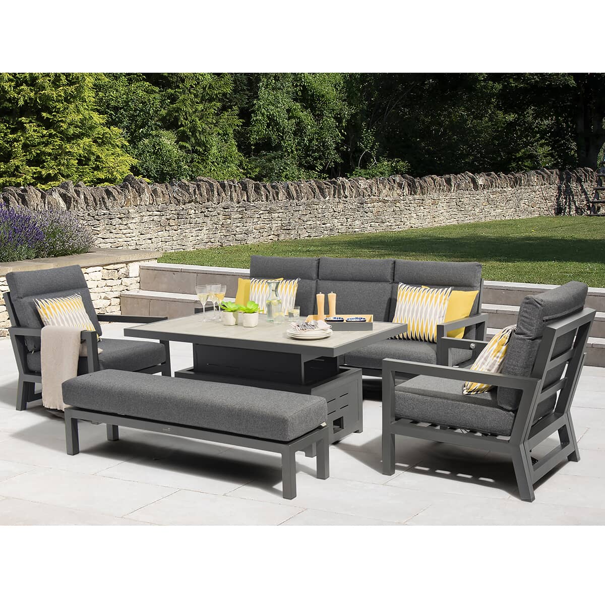 Bramblecrest La Rochelle Reclining 3 Seat Sofa with Adjustable Ceramic Top Dining Table