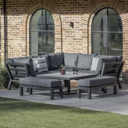Bramblecrest San Marino Anthracite Corner Sofa with Square Dual Height Table and 2 Benches