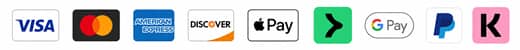 Visa, Mastercard, American Express, Apple Pay, Google Pay, PayPal, Clearpay, Klarna and Link accepted