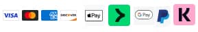 We accept Visa, Mastercard, American Express, Apple Pay, Google Pay, Paypal, Klarna, Link