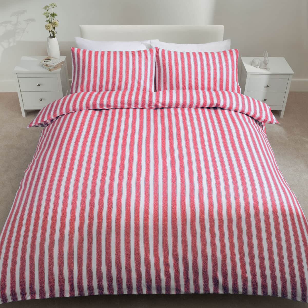 Catherine Lansfield Stripe Brushed Cotton Red large