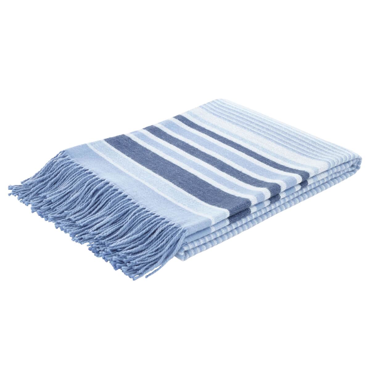 Catherine Lansfield Woven Striped Blanket Blue large