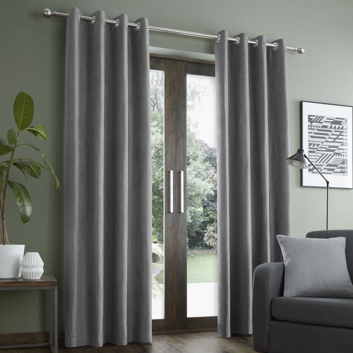 Catherine Lansfield Faux Suede Grey Curtains large