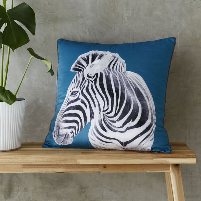 Catherine Lansfield Zebra Teal Cushion Cover large