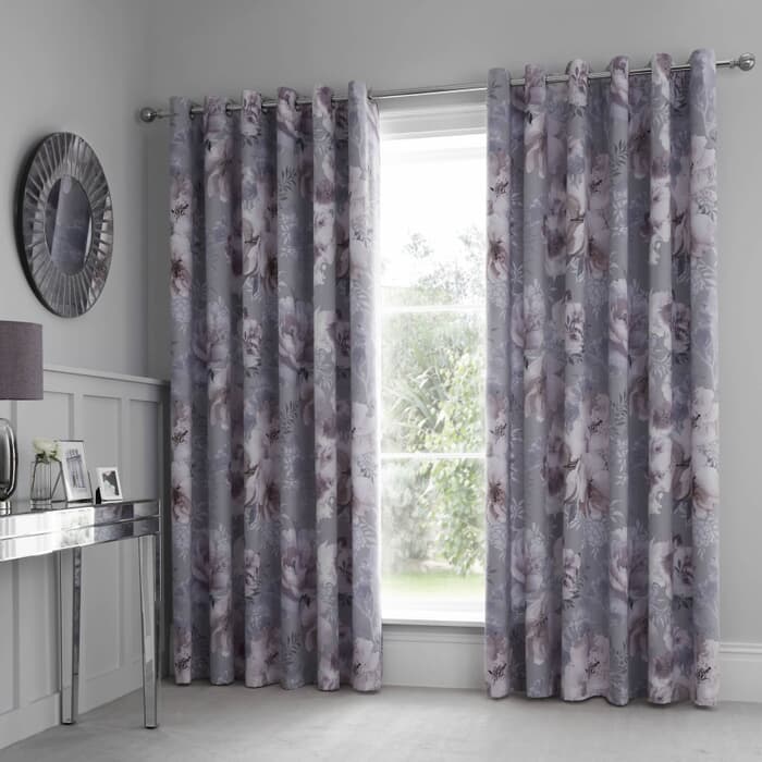 Catherine Lansfield Dramatic Floral Grey Curtains large