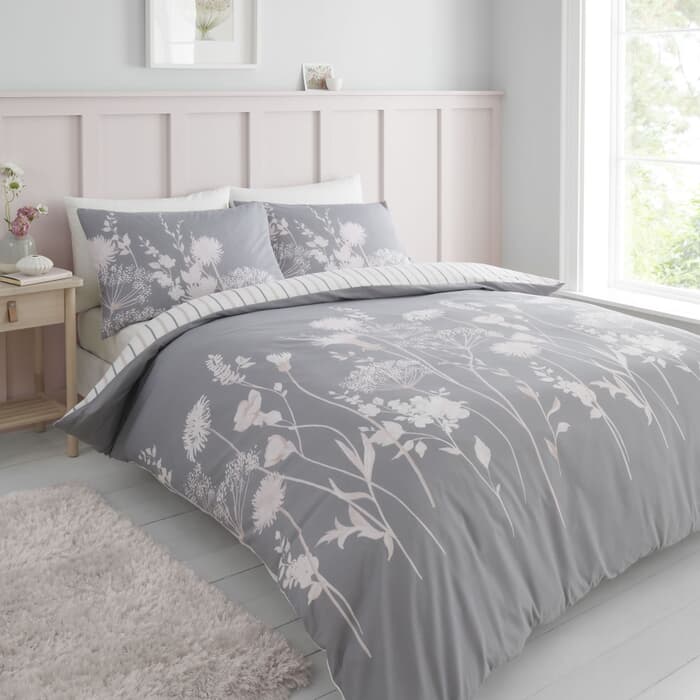 Catherine Lansfield Meadowsweet Floral Pink and Grey large