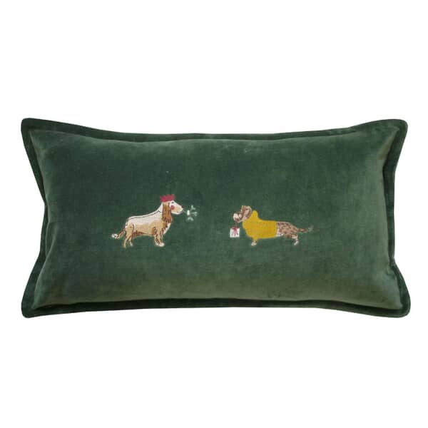 Christmas Dogs Cushion Forest Green