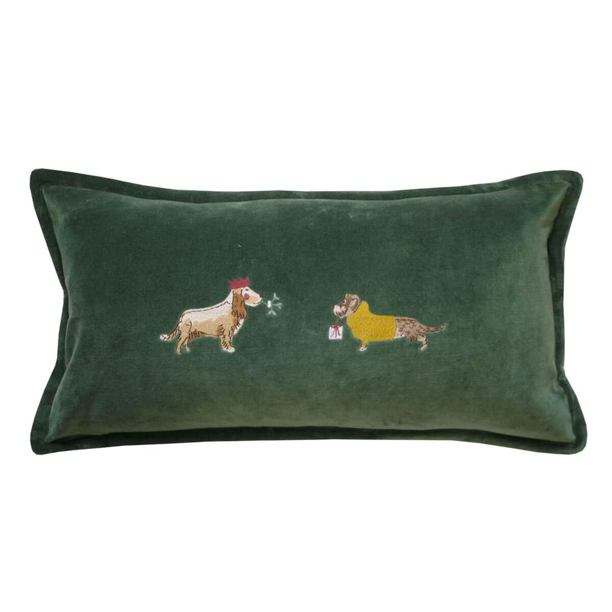 Sophie Allport Christmas Dogs Cushion Forest Green large