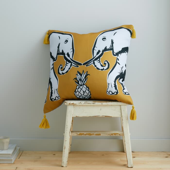 Pineapple Elephant Tembo Tassel Cushion Ochre large