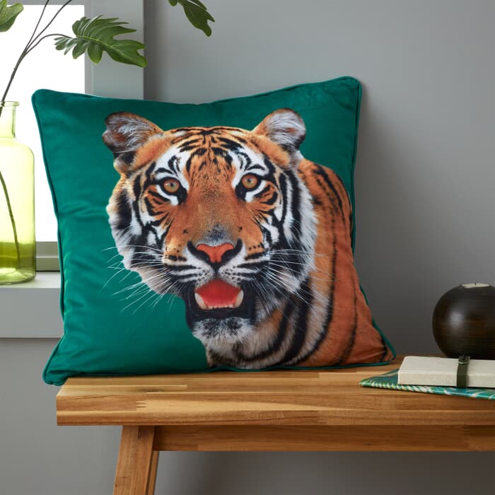 Catherine Lansfield Velvet Tiger Cushion large