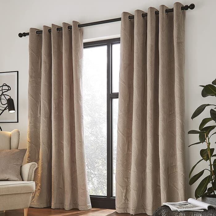 Catherine Lansfield Pinsonic Leaf Curtains Warm Grey large
