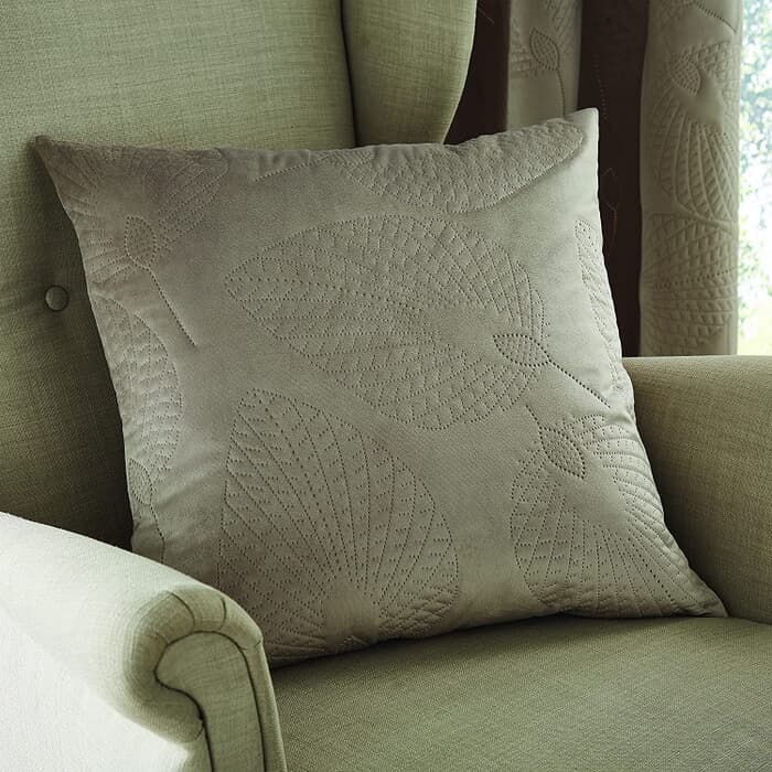 Catherine Lansfield Pinsonic Leaf Cushion Cover Warm Grey large