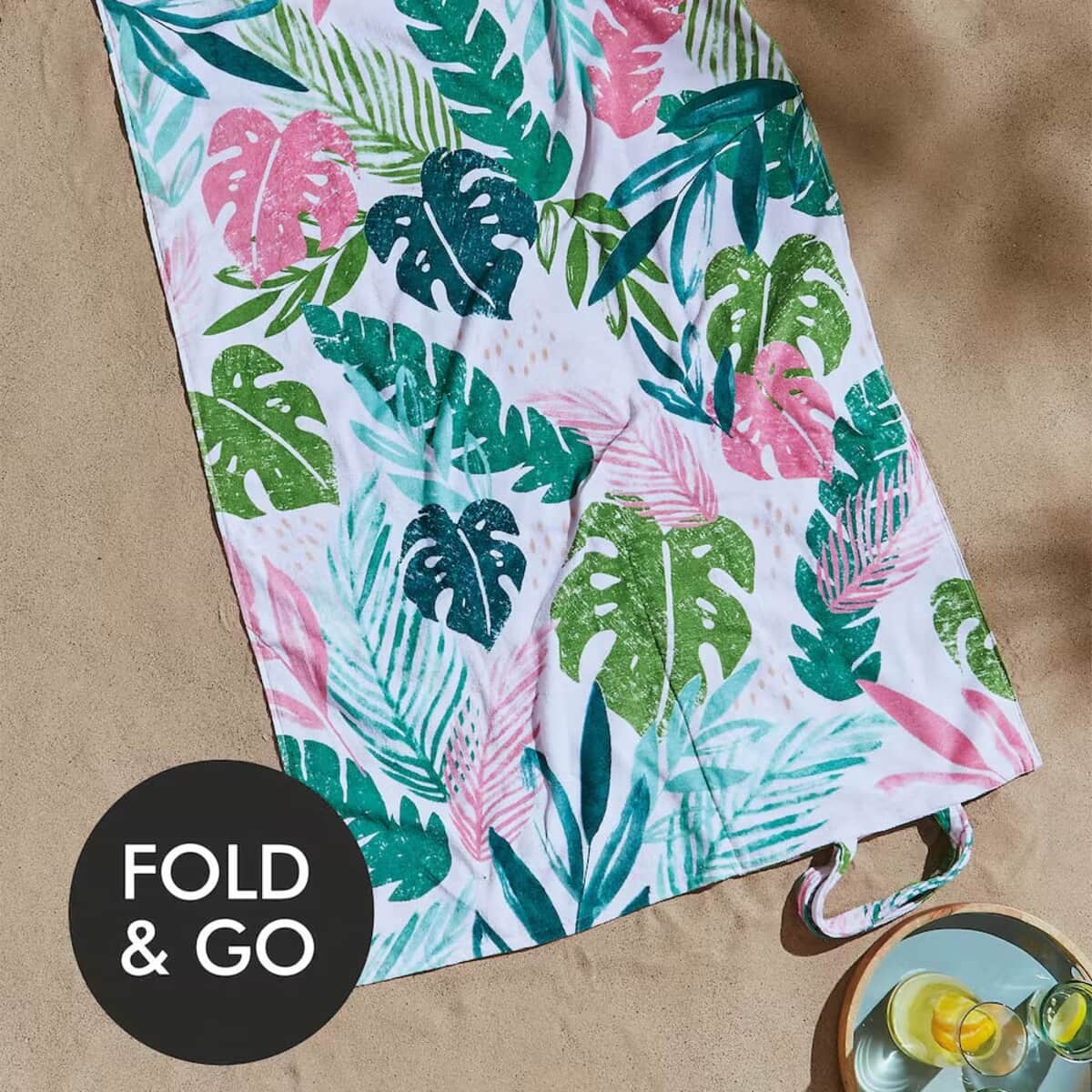 Catherine Lansfield Tropical Palm Beach Towel In A Bag Pink large