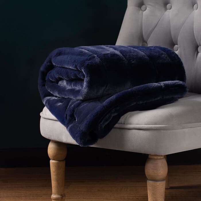 Paoletti Empress Faux Fur Throw Navy large