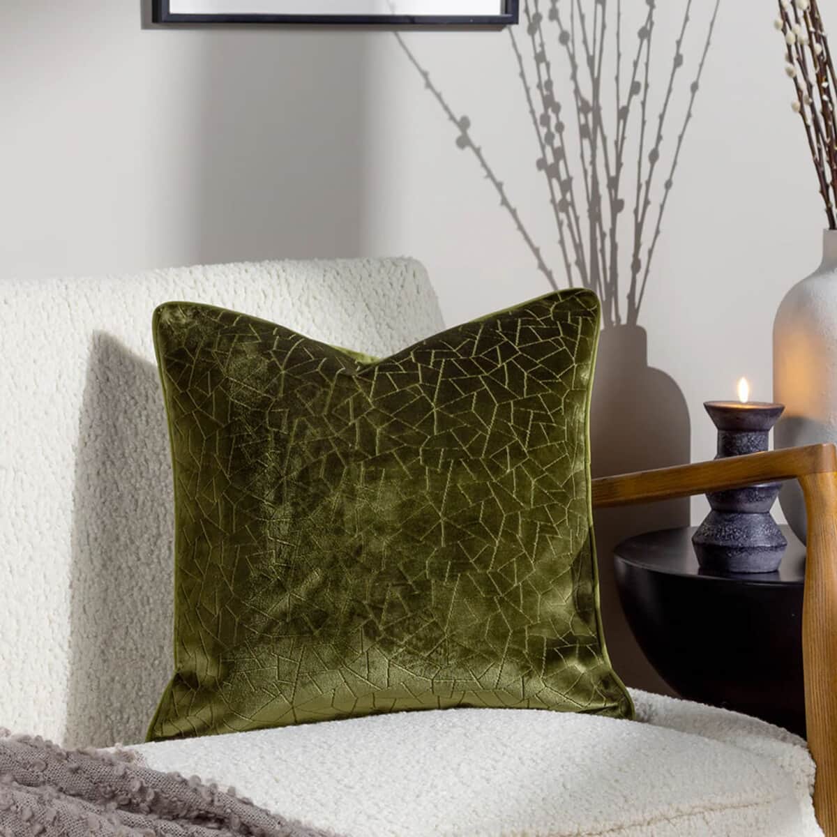 Hoem Malans Velvet Cushion Olive large
