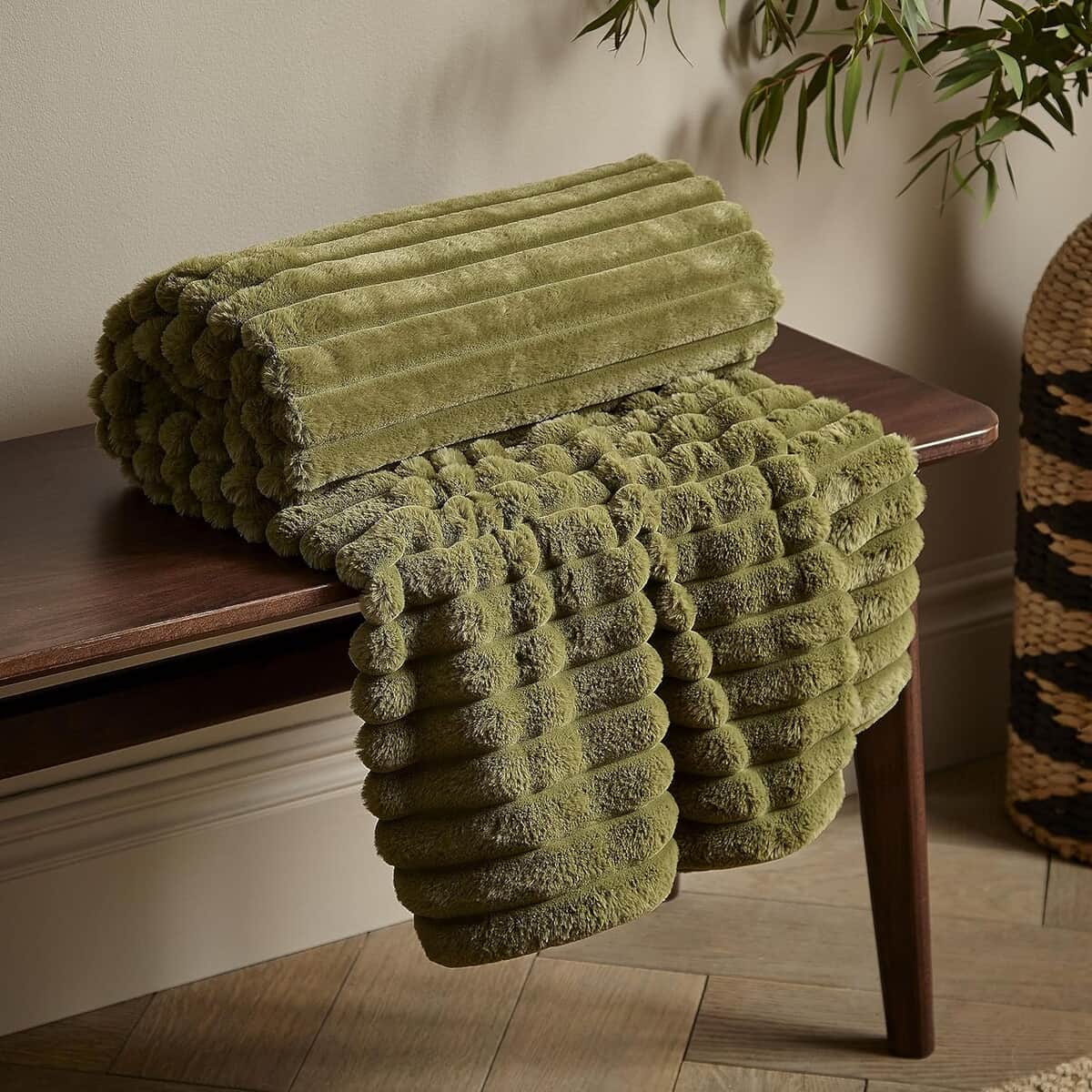 Catherine Lansfield Cosy Ribbed Throw Olive large