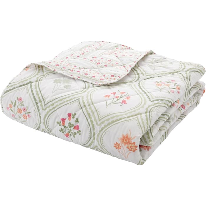 Catherine Lansfield Cameo Floral Green Bedspread large