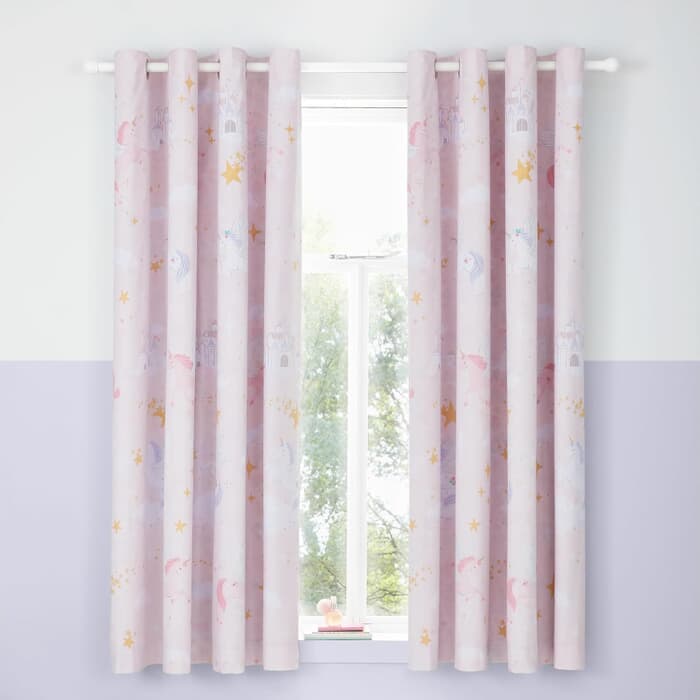 Catherine Lansfield Fairytale Unicorn Pink Curtains large