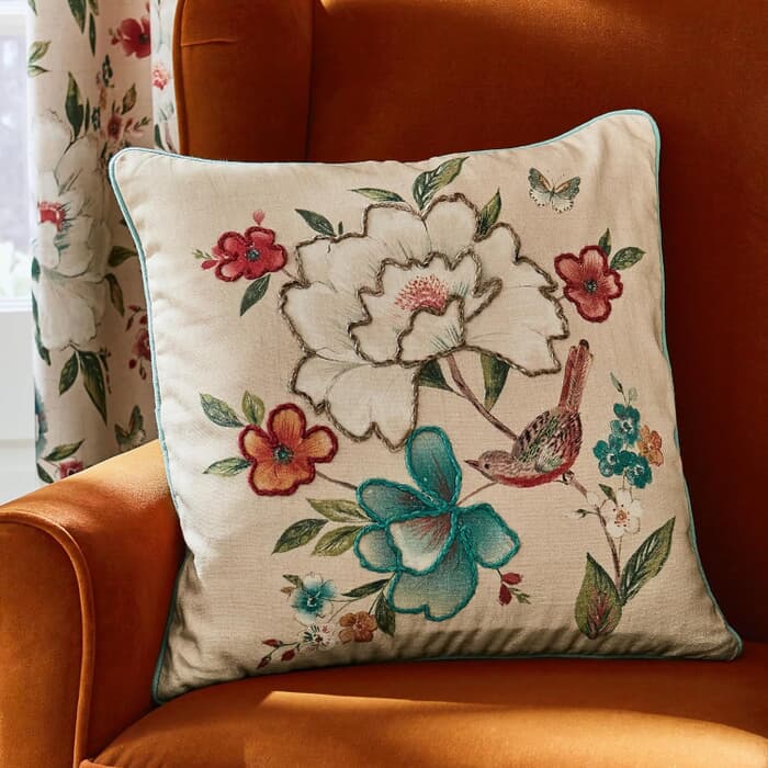 Catherine Lansfield Pippa Floral Birds Natural Cushion large