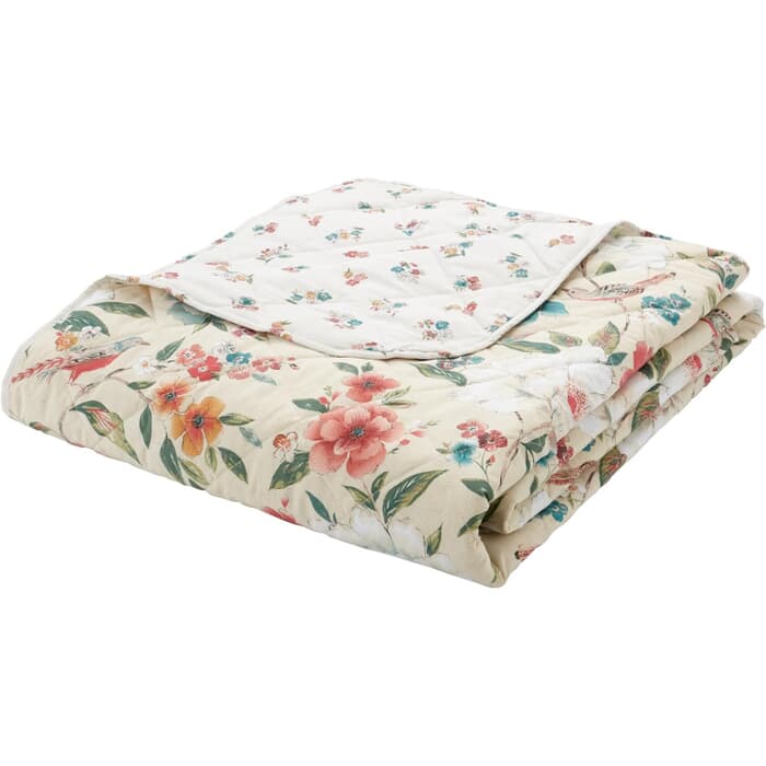 Catherine Lansfield Pippa Floral Birds Natural Bedspread large