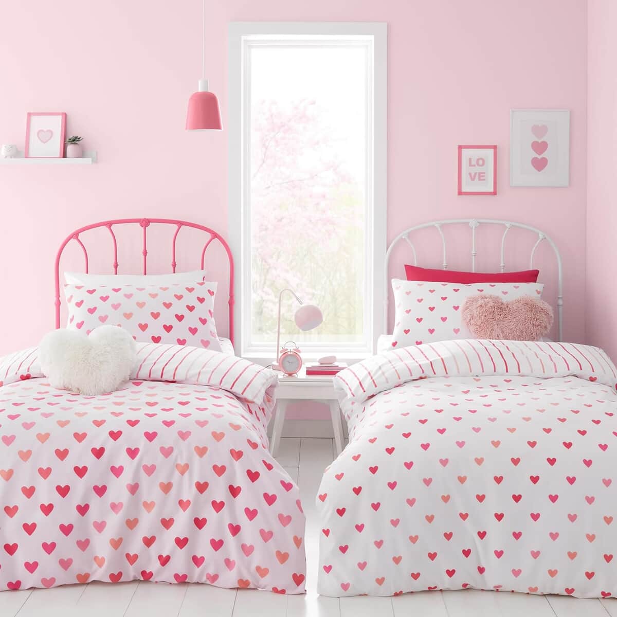 Catherine Lansfield Hearts and Stripes White/Pink - 2 Pack large
