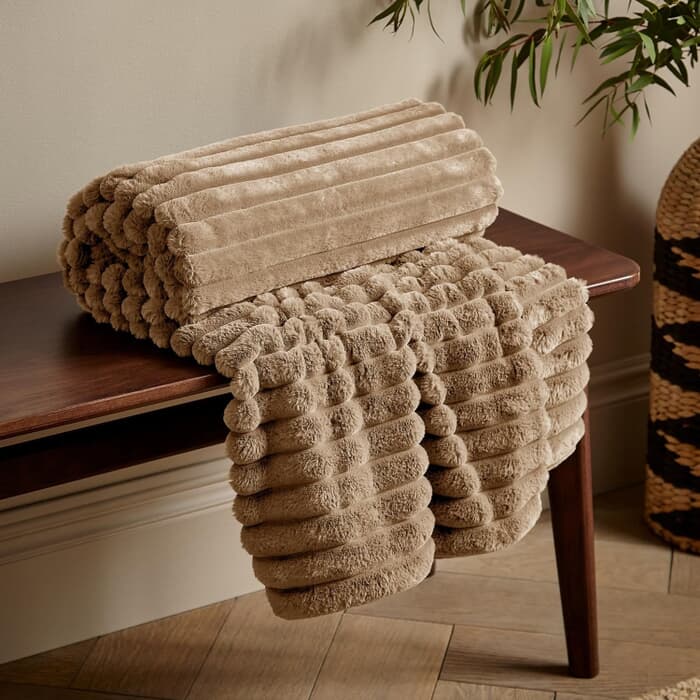 Catherine Lansfield Cosy Ribbed Throw Natural large