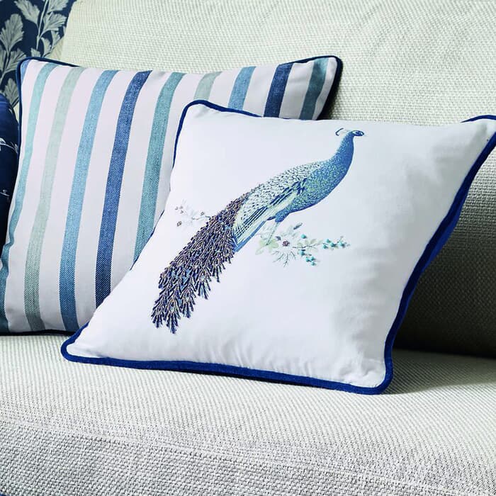 Laura Ashley Peacock Beaded Cushion Midnight large