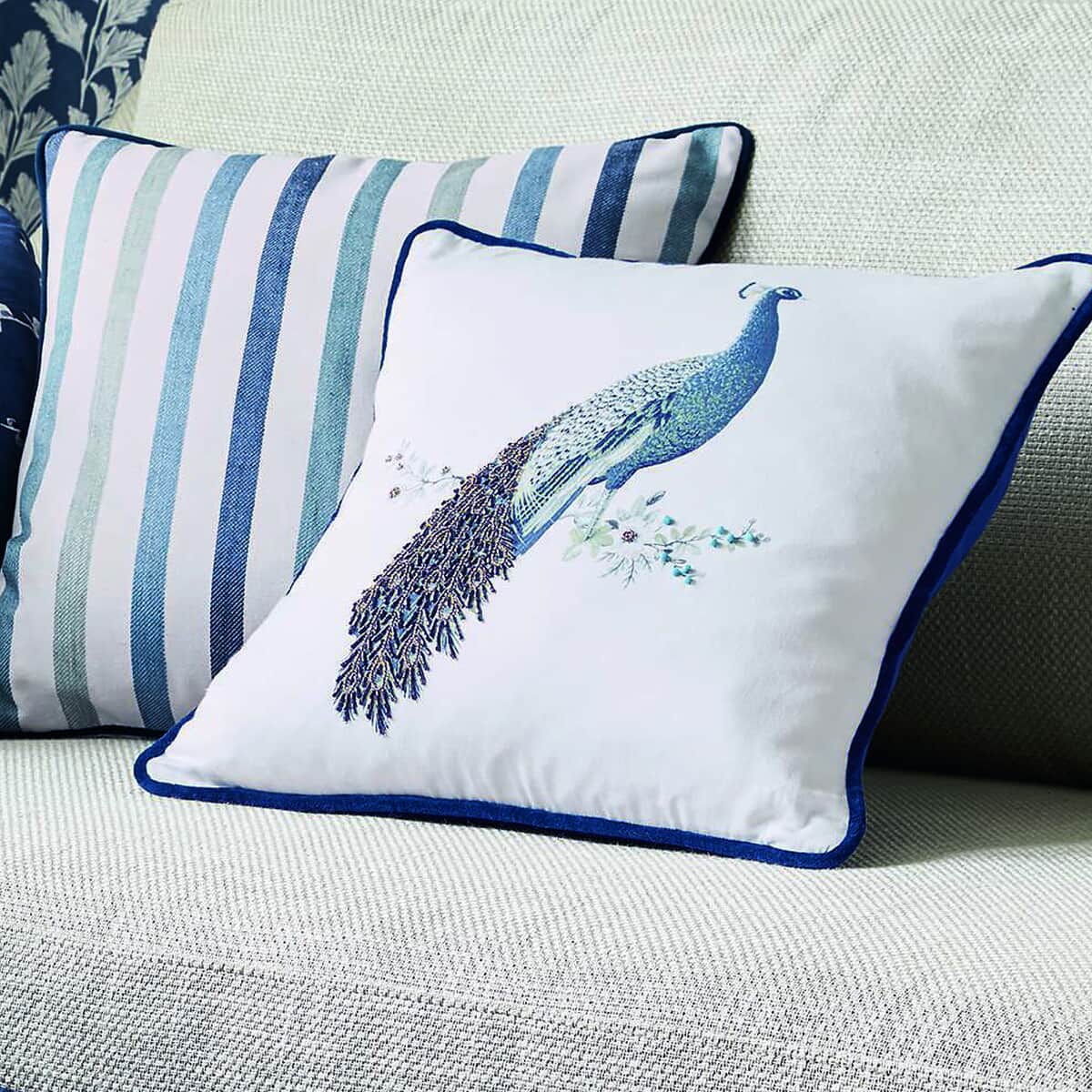 Laura Ashley Peacock Beaded Cushion Midnight large