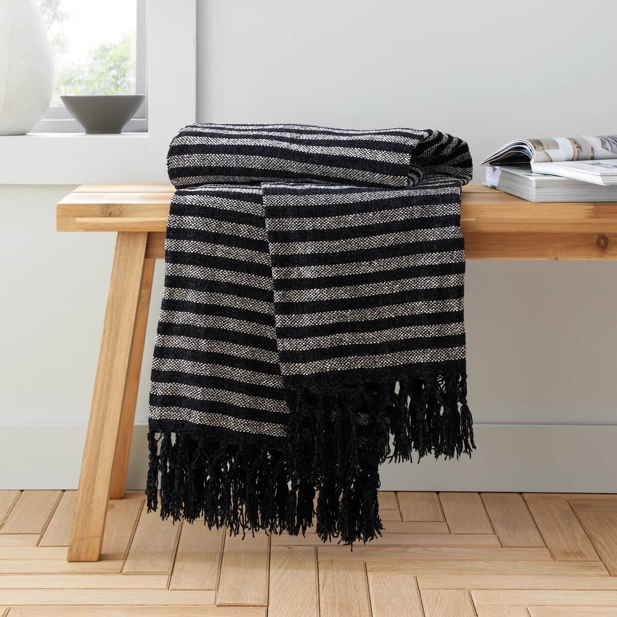 Catherine Lansfield Stripe Chenille Black large