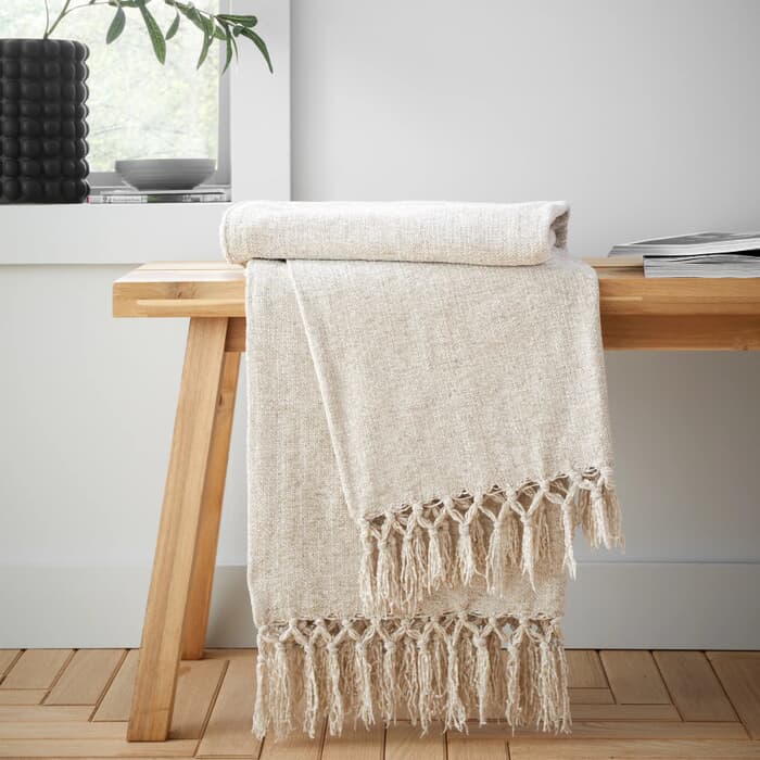 Catherine Lansfield Wilson Plain Chenille Throw Natural large
