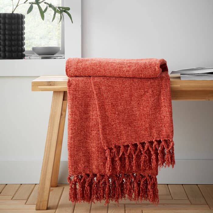 Catherine Lansfield Wilson Plain Chenille Throw Terracotta large