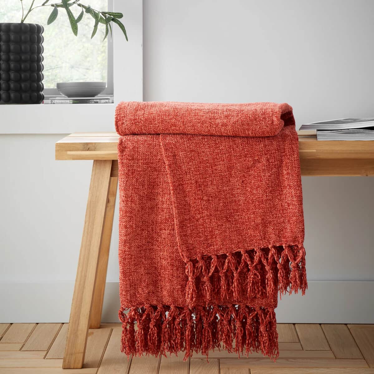 Catherine Lansfield Wilson Plain Chenille Throw Terracotta large